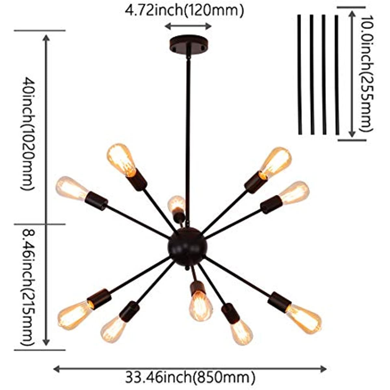 10 Lights Sputnik Chandeliers Light Fixture, Industrial Ceiling Lights for Living/Dining Room Kitchen Island Bedroom Hallway