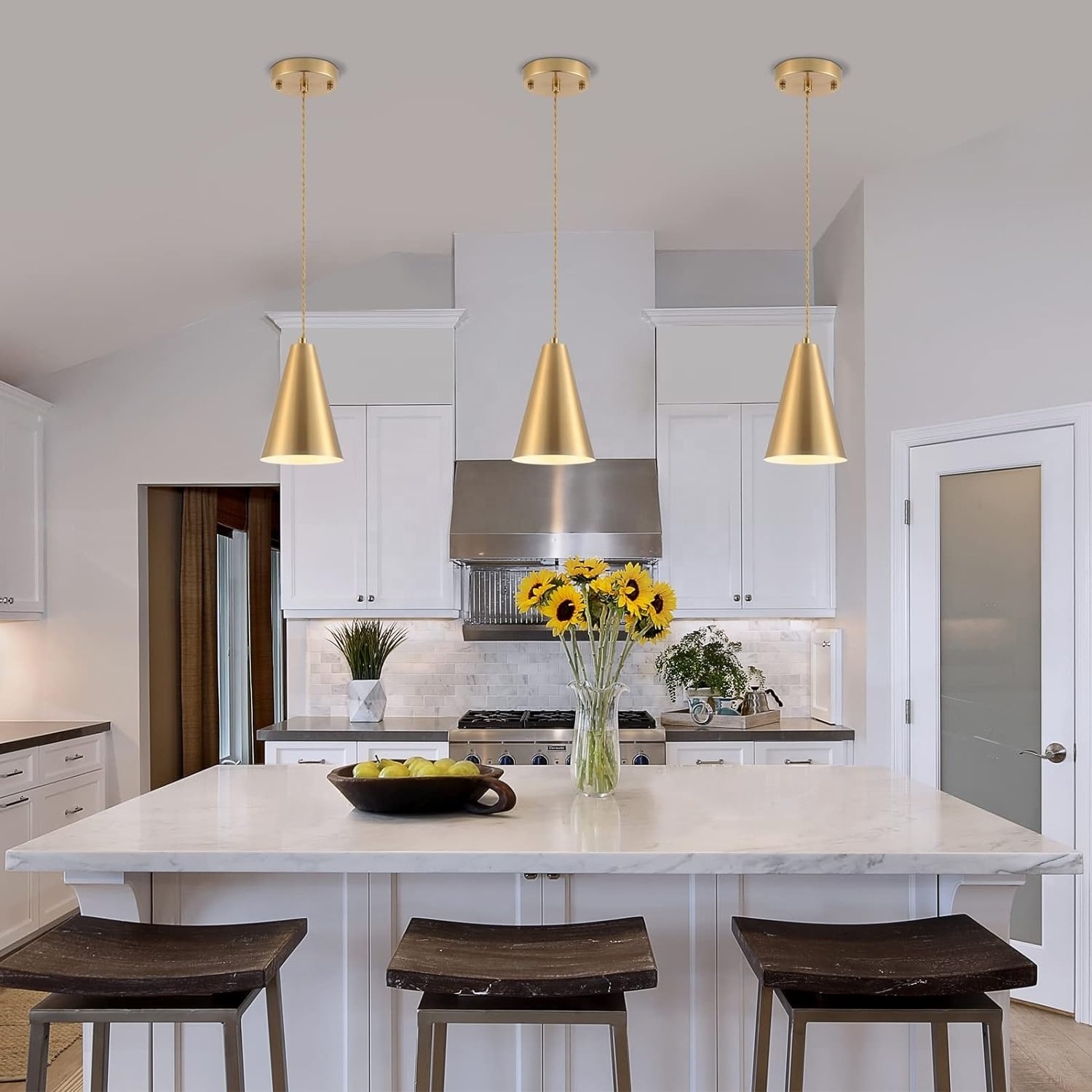 OPPstable Gold Pendant Lights Kitchen Island,Modern Farmhouse Adjustable Cord Hanging Mini Chandeliers