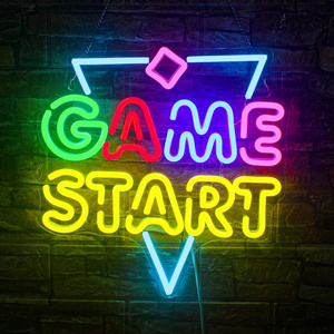 Game Start Neon Sign, Large Neon Signs for Wall Decor, Dimmable Colorful Led Sign Gaming Bedroom Decor