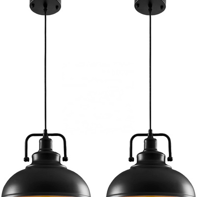 Black gold industrial pendant hanging light farmhouse retro pot cover iron metal chandelier