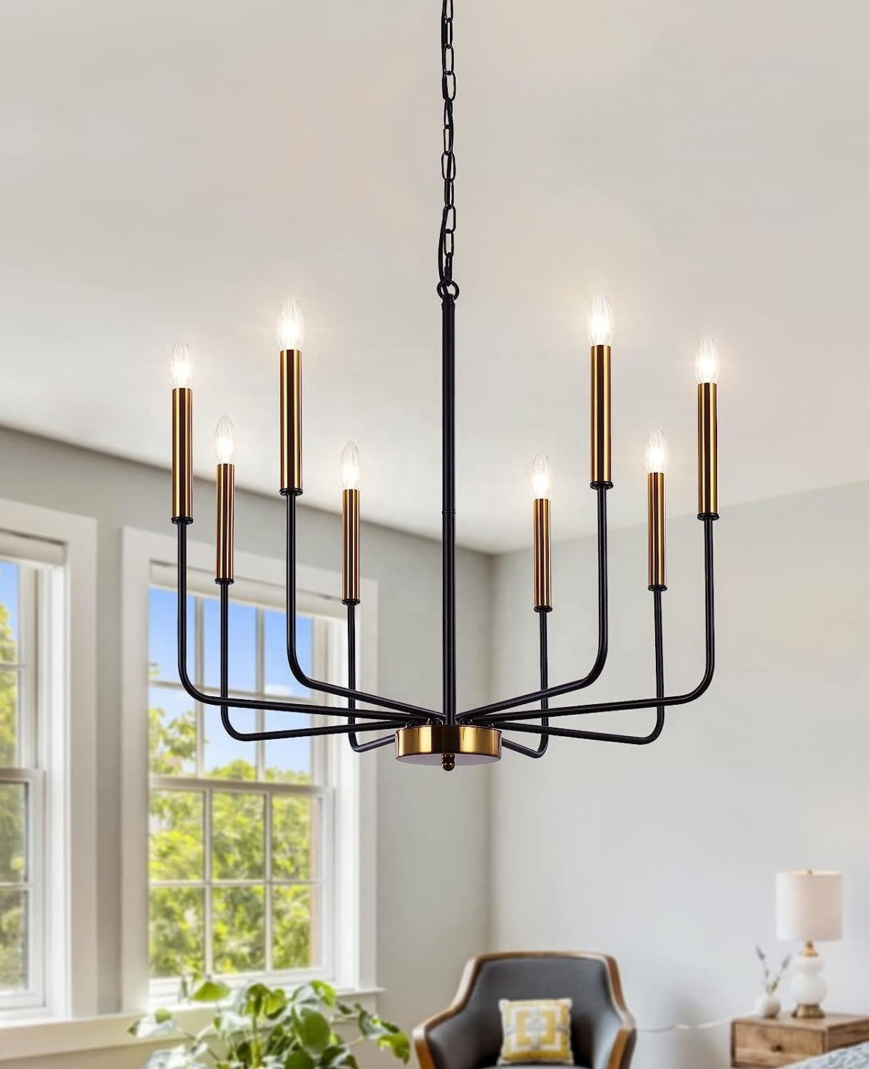 High quality luxury modern villa style chandelier Black Gold 8 Lights ceiling candle chandelier