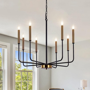 High quality luxury modern villa style chandelier Black Gold 8 Lights ceiling candle chandelier