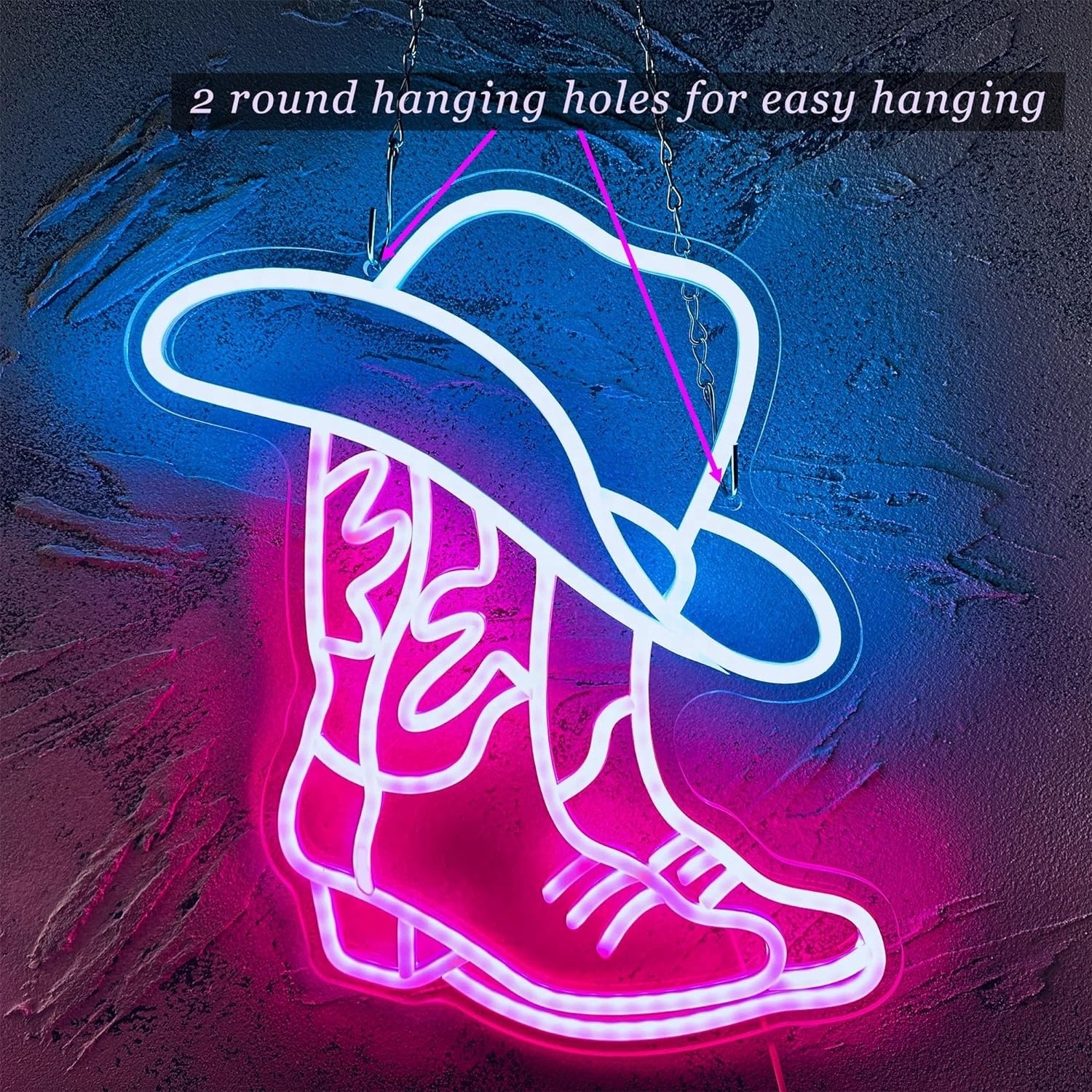 Cowboy Boot and Hat Neon Sign, LED Pink Cowgirl Boots Neon Sign Wall Decor, Pink Aesthetic Western Wall Art