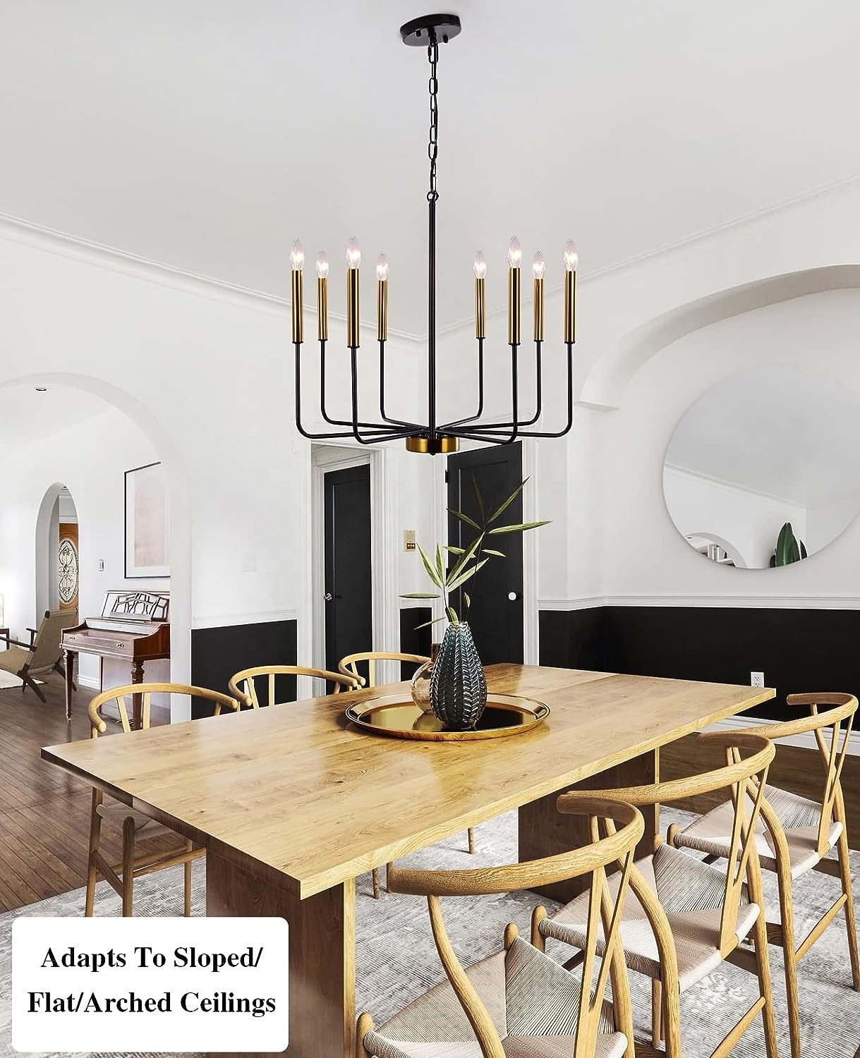 High quality luxury modern villa style chandelier Black Gold 8 Lights ceiling candle chandelier