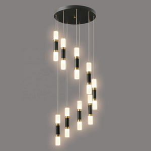 Black modern staircase chandelier, lighting dimmable villa staircase hanging large Pendant lamp