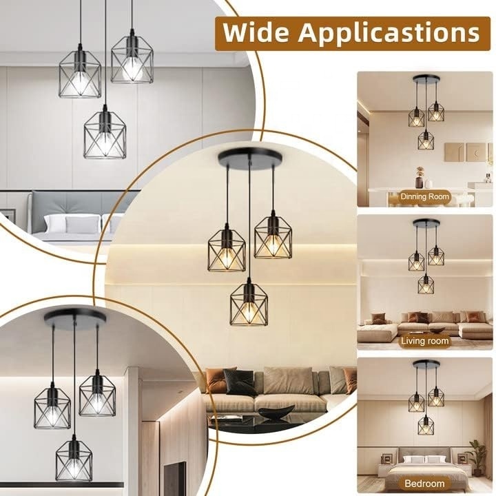 MEDISEN Morden black pendant lamp,Metal cage lighting farmhouse kitchen island pendant lights