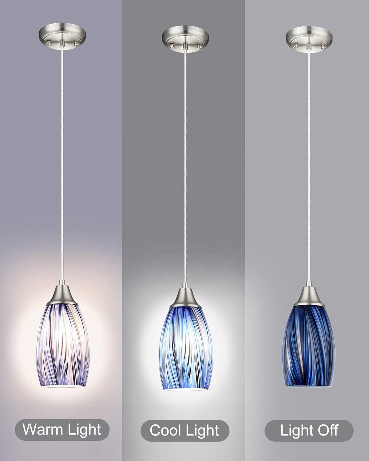 Woholitable Dark Blue Glass Mini Pendant Lights for Blown Art Glass Pendant Lighting Shade Brushed Nickel Finish