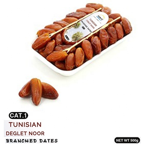 Dates on branch , High Quality Tunisian Dates , New crop dates Packed Dates 500 gr tray. Sweet and Healthy Dates.