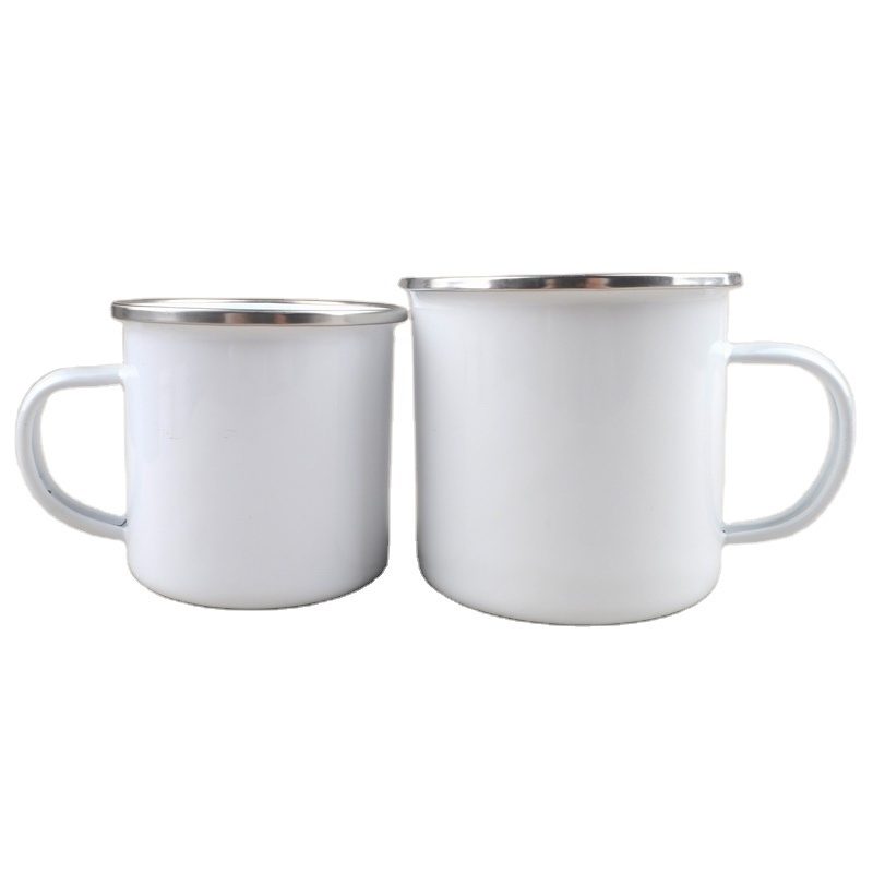 DIY custom Christmas 12 oz 350 ML 16 oz 450 ml enamel TEA COFFEE MILK mug with stainless steel rim kettle cup mug