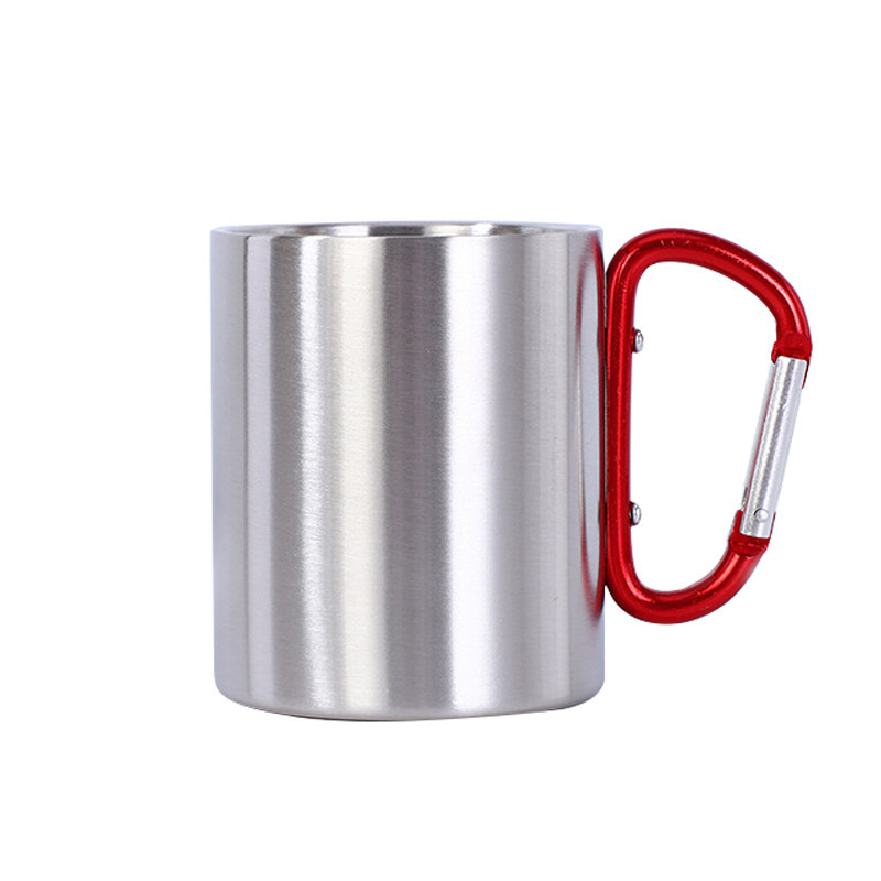 200ml 300ml Stainless steel mug with carabiner handle mug carabiner travel stainless steel mug