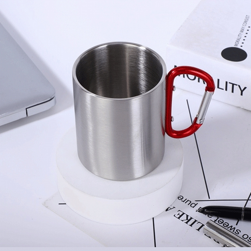 200ml 300ml Stainless steel mug with carabiner handle mug carabiner travel stainless steel mug