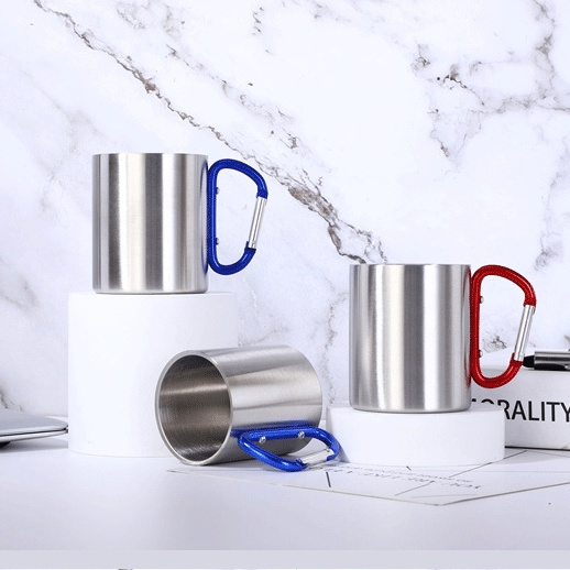 200ml 300ml Stainless steel mug with carabiner handle mug carabiner travel stainless steel mug