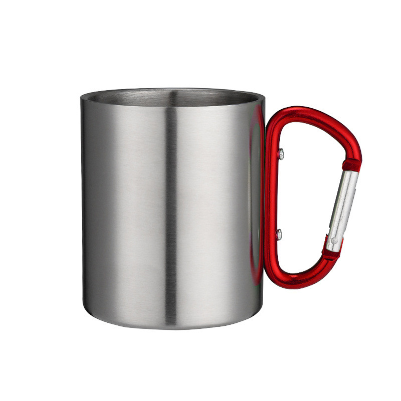 200ml 300ml outdoor camping travel portable stainless steel coffee cup double walled carabiner mug with handle