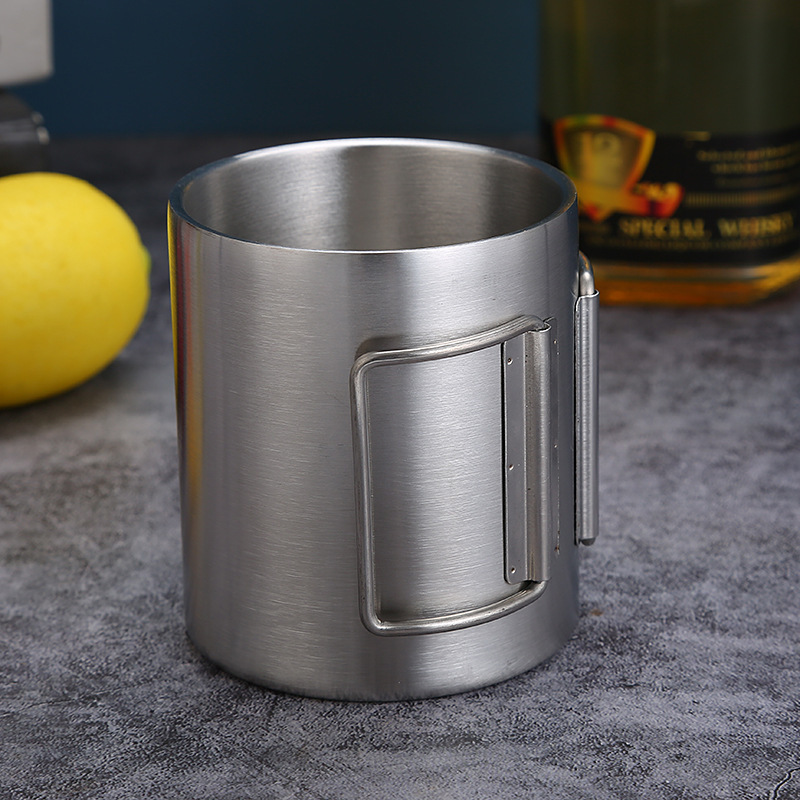 350ml stainless steel camping mug travel mug stainless steel cup with fold-able handle