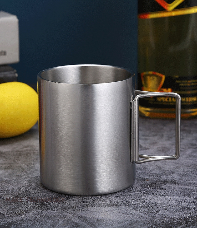 350ml stainless steel camping mug travel mug stainless steel cup with fold-able handle