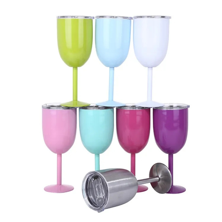 Newest insulated tumbler cup with lid stainless steel wine goblet 10oz Insulated Wine Glasses With Lid