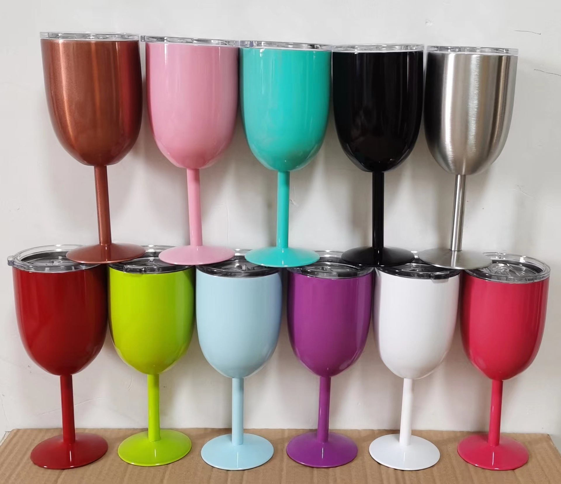 Newest insulated tumbler cup with lid stainless steel wine goblet 10oz Insulated Wine Glasses With Lid