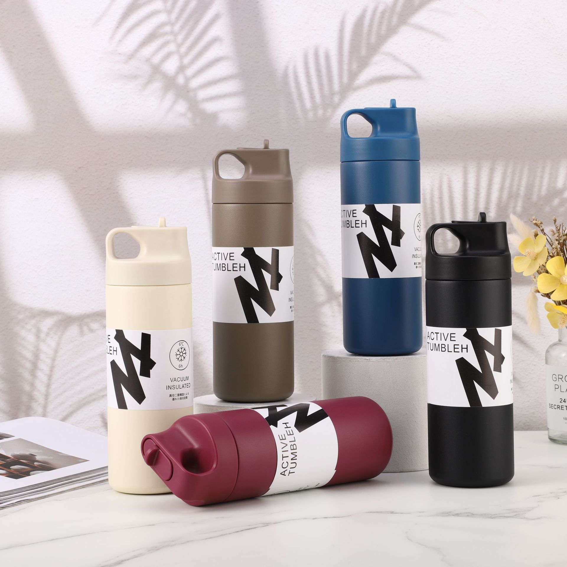 High Quality Custom Logo 550ml 304 Stainless Steel Water Bottle Sport Insulated Powder Coated Vacuum Water Bottle With Straw Lid