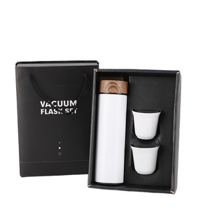 Thermos Cup set Custom Logo Stainless Steel Travel Thermal Mug Vaccum Flask and Cups Vacuum Flask Gift Set with 2 Cups