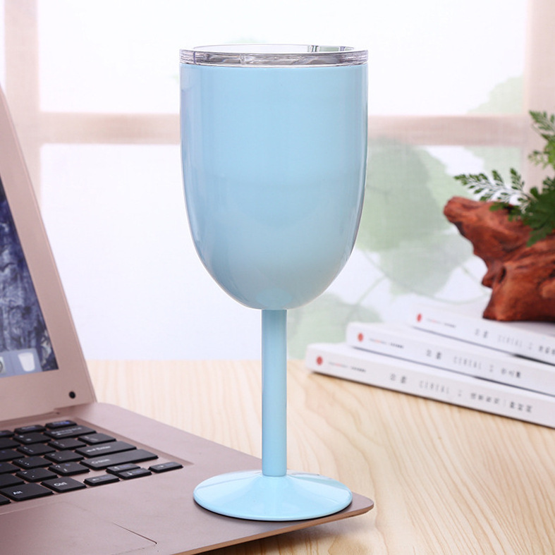 10oz Goblet Tumbler unbreakable double wall stainless steel insulated metal wine cups wine glass with lid tumbler