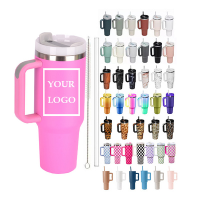 Custom Pink Gift Double Wall Stainless Steel Vacuum Insulated travel outdoor mug 30oz 40oz tumbler with handle and straw