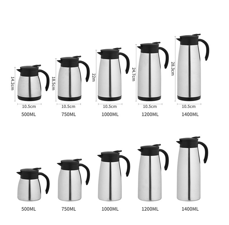 High Quality 500ml 750ml 1000ml 1200ml 1500ml Coffee Pot Insulated Vacuum Leakproof Double Wall 304 Stainless Steel Coffee Pot