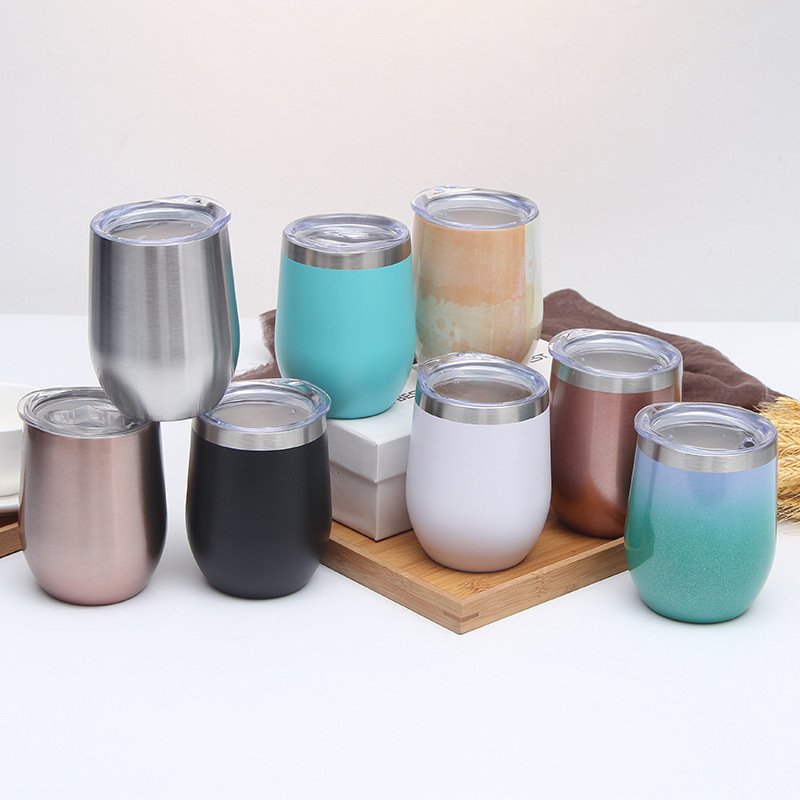 Hot sale 350ml mugs and tumblers Double Wall Egg Shape Stainless Steel thermal flask 12oz wine tumblers