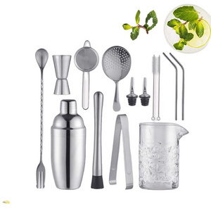 High Quality 800ml Multiple Sizes Stainless Steel  Cocktail Shaker Set Double Layer Cocktail Shaker Set Bartender Kit