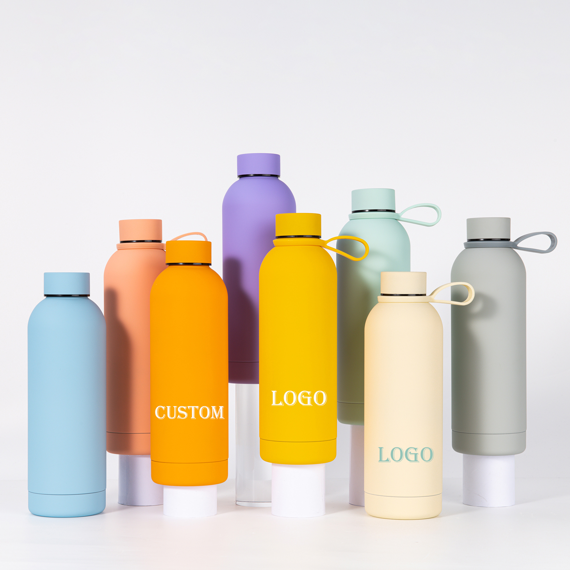 Soft touch rubber paint 350ml 500ml 750ml Insulated vacuum flask thermal double wall stainless steel water bottle