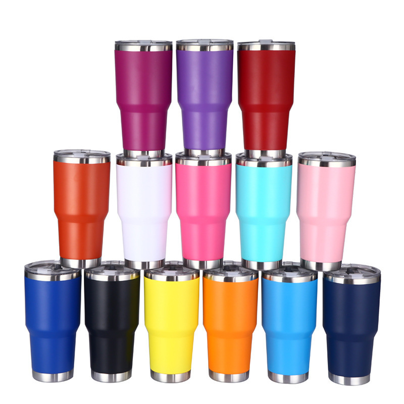 Tumbler Cups Wholesale 30oz Powder Coated Custom Logo Insulated PP Straw Leak Proof Lid Non-slip Stainless Tumbler