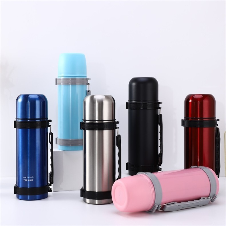 Travel pot gift cup large capacity 1200ml 1L Double wall stainless steel vacuum Thermos cup bottle pot with handle