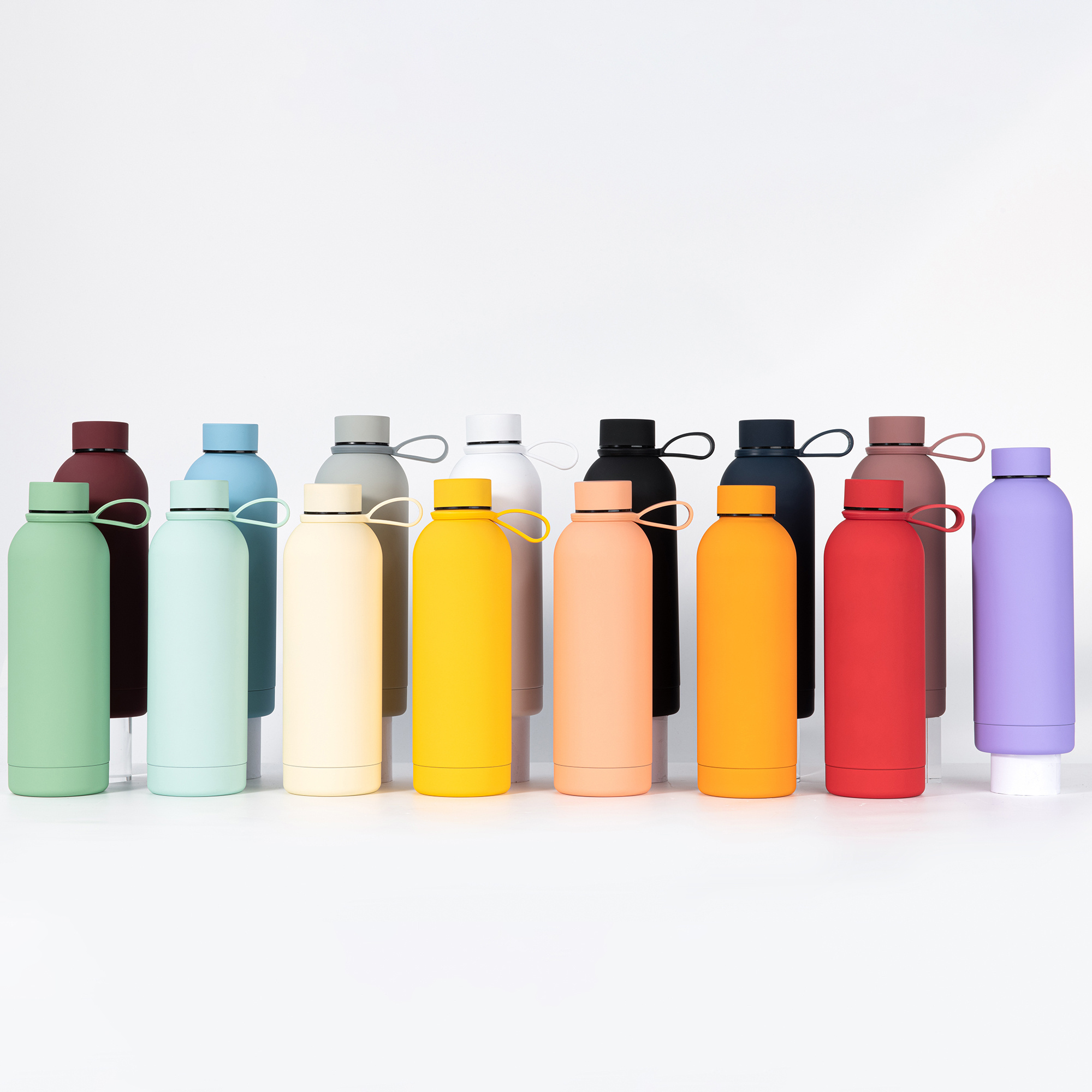 Custom 350ml 500ml 750ml 1000ml Sport Small Mouth Rubber Coated Stainless Steel Water Bottle