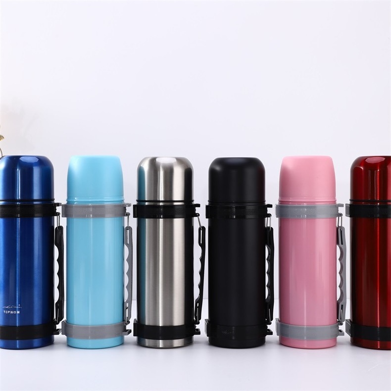 Travel pot gift cup large capacity 1200ml 1L Double wall stainless steel vacuum Thermos cup bottle pot with handle