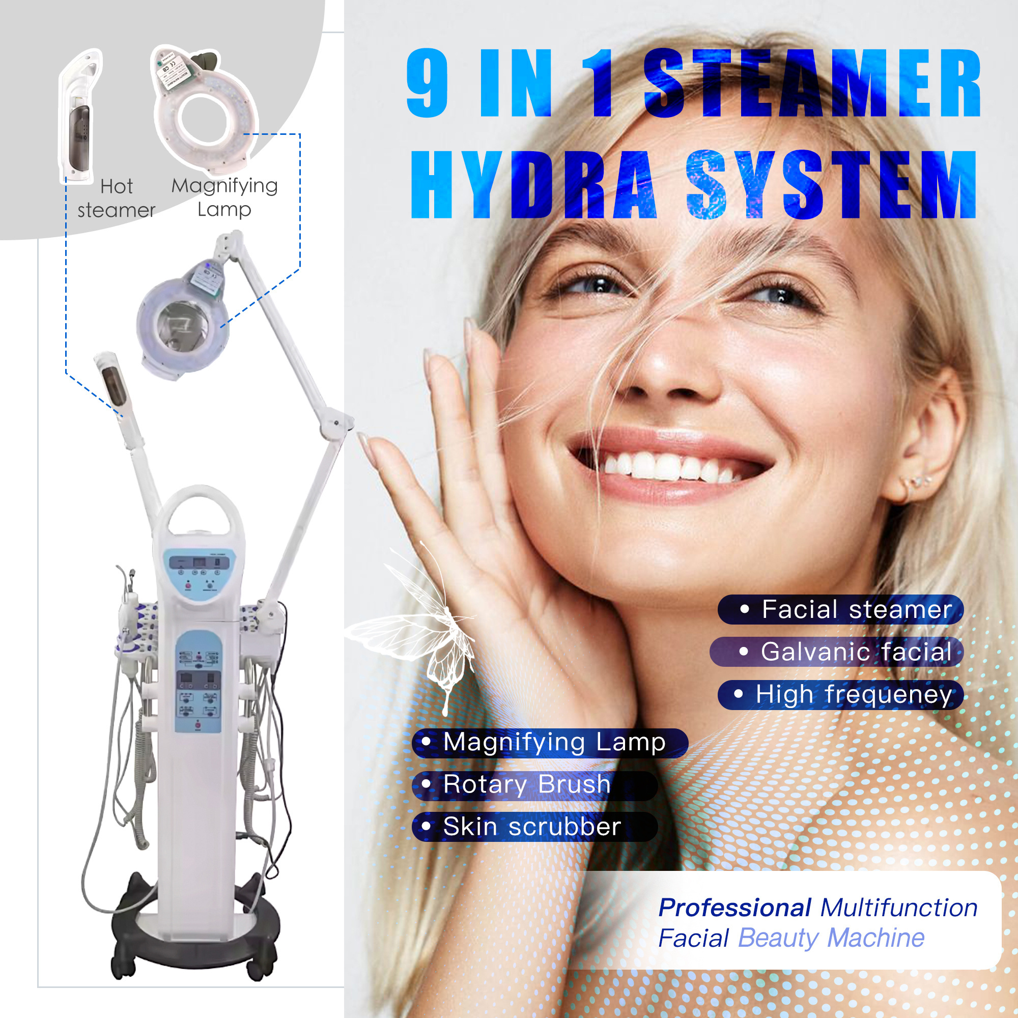 9 in 1 Multifunction Beauty Hydrodermabrasion Facial ultrasonic facial blackhead extraction Machine