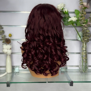 Burgundy 99J Bouncy Spring Curl Transparent 13x4 lace frontal wig 250% density Beautiful Virgin Hair Wig Hot Sale New