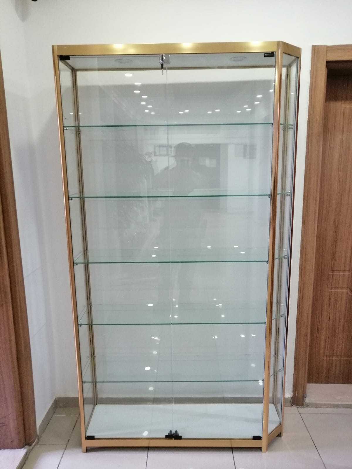 Free Standing Tower Lock Display Rack , Shopfitting Glass Door Display Cabinet, Jewellery Shop Display Case Smoke Shop Showcase