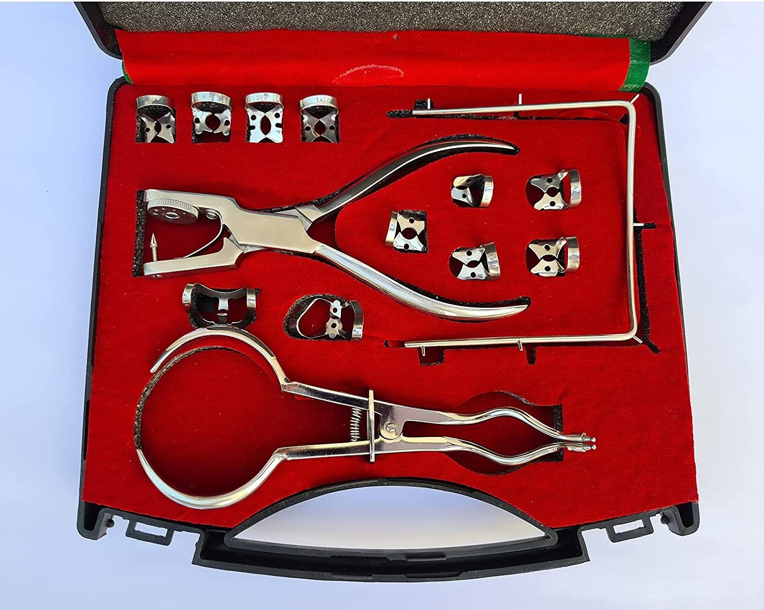 Dental Examination Rubber Dam Clamp Sets kit  Dental Rubber Dam Kit of 12 pcs Stainless Steel set Frame Punch Clamps