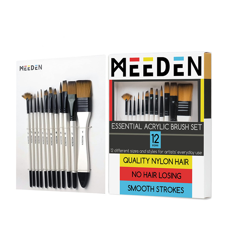 MEEDEN 12 Pcs Acrylic Paint Brushes Set Soft Nylon Hair for Acrylic Painting