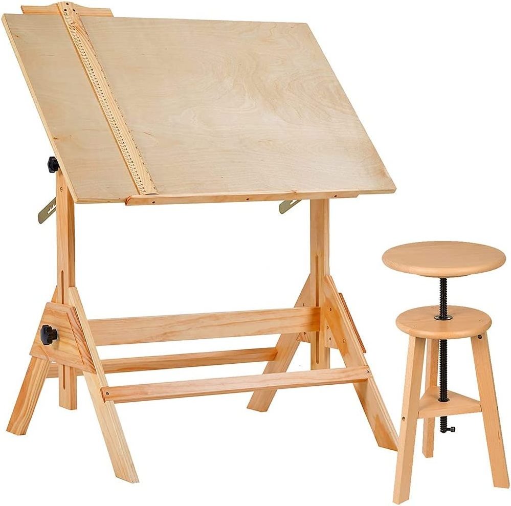 MEEDEN Solid Wood Drafting Table Artist Drawing Desk Writing Desk Studio Desk Art Craft Table with Adjustable Height