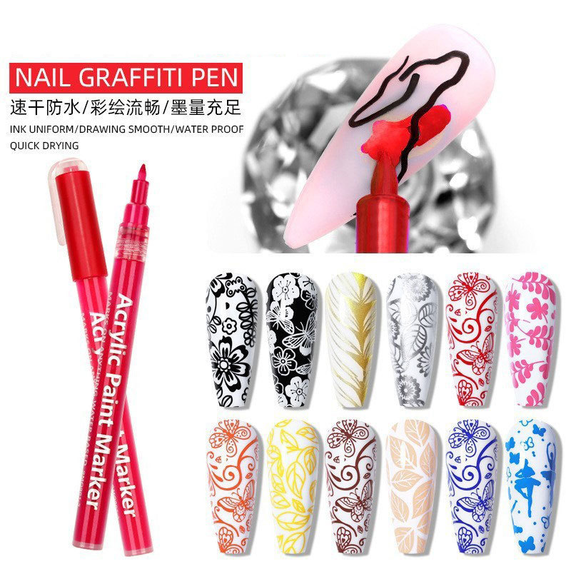 NailCare Paint Pen Nail Polish Glue Tracing Flower Line Drawing Pen One-step Glue Quick Drying Baking Free Acrylic Paint Pen