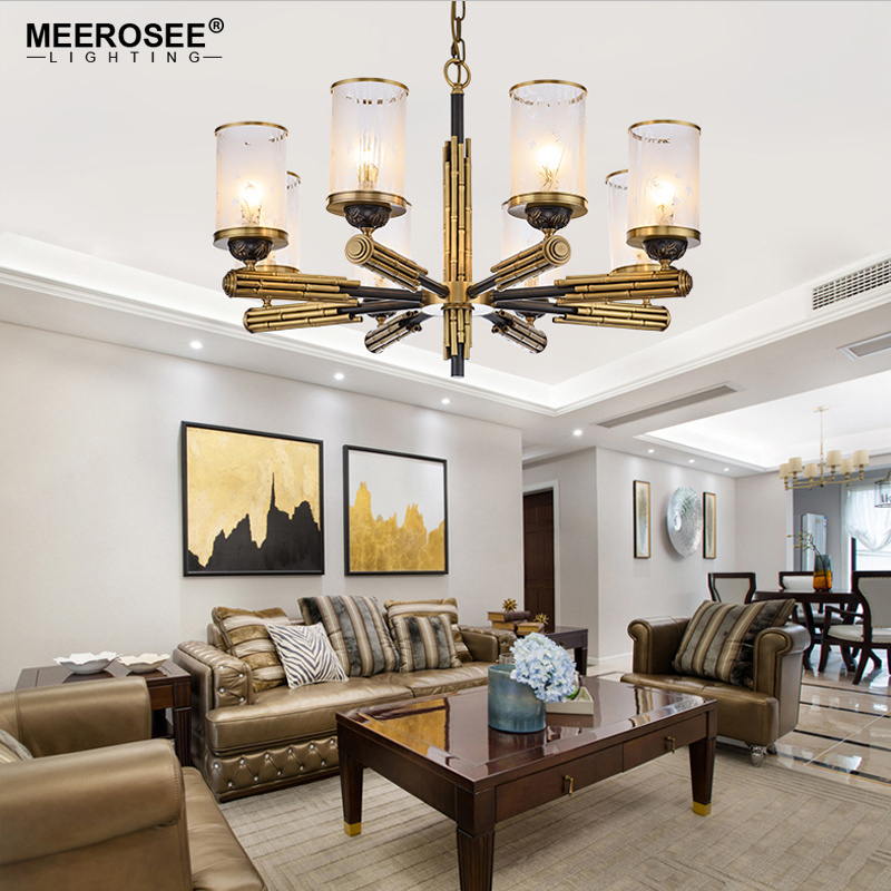 MEEROSEE Modern Light For Living Room Dining Nordic Flush Mount Round Gold Black Lamp Chandelier Pendant Light MD85527