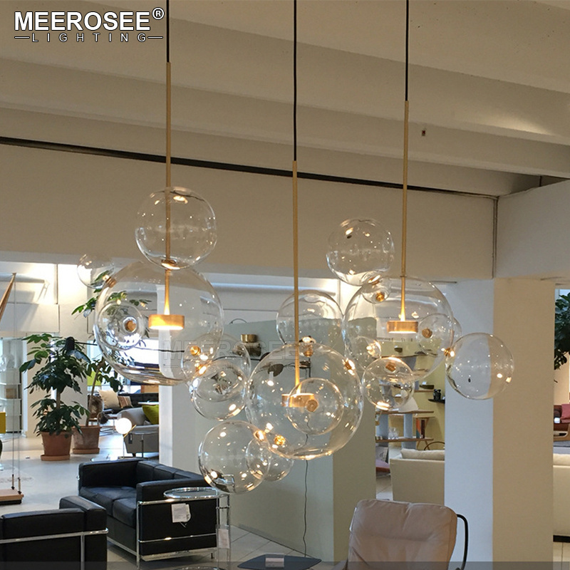 MEEROSEE Lamp Modern Bedroom Lamp Decorative Dining Room Chandelier Style Iron Art Glass Rustic Pendant Light Fixture MD86214