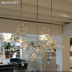 MEEROSEE Lamp Modern Bedroom Lamp Decorative Dining Room Chandelier Style Iron Art Glass Rustic Pendant Light Fixture MD86214