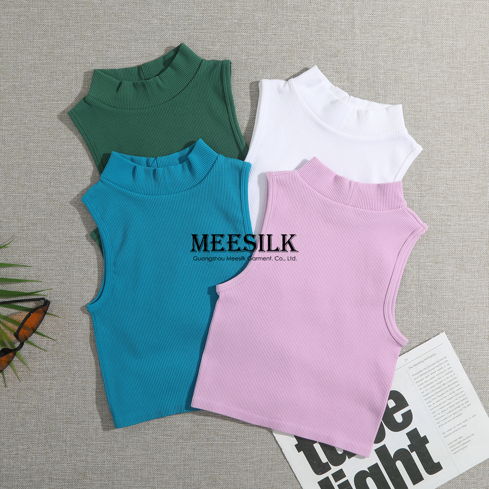 High Quality Women's Cotton Spandex Short Tank Tops Screen Print Fashion Mock Collar Tops Ladies Ribbed Crop Tank Top Womens