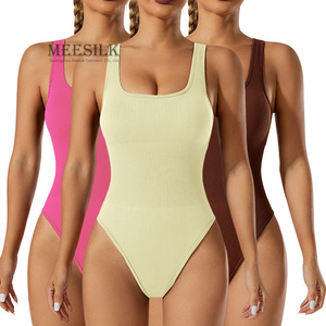 Custom Skin-friendly Square Collar Sleeveless One Piece Yoga Jumpsuit Activewear Fitness Ladies Compression Sports Bodysuit