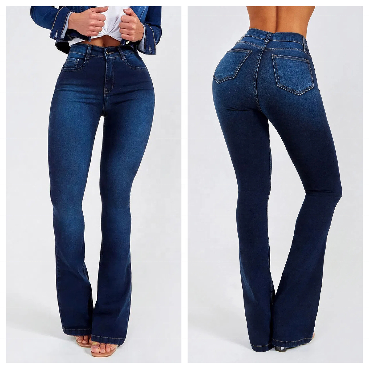 Wholesale New Fashion Plus size jeans Button Denim Casual Pants high waist Flared trousers women's jeans