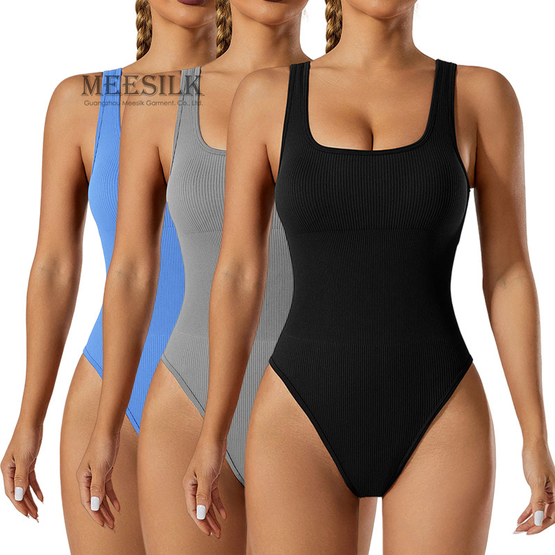 Custom Skin-friendly Square Collar Sleeveless One Piece Yoga Jumpsuit Activewear Fitness Ladies Compression Sports Bodysuit