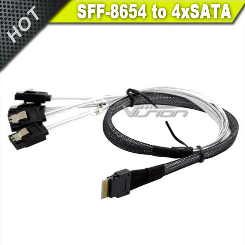 60cm Slim Line SAS 4.0 SFF-8654 4i 38Pin Host to 4 SATA 7Pin Target Hard Disk Fanout Raid Cable