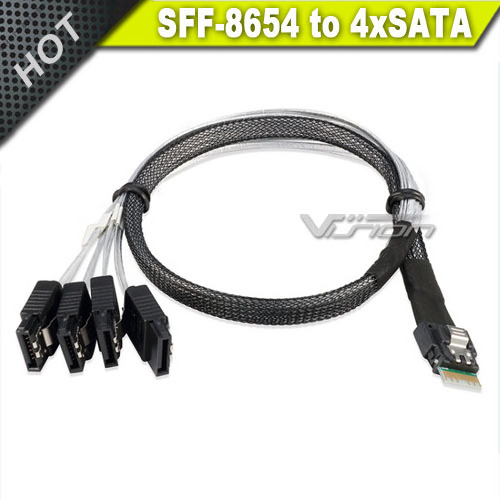 60cm Slim Line SAS 4.0 SFF-8654 4i 38Pin Host to 4 SATA 7Pin Target Hard Disk Fanout Raid Cable