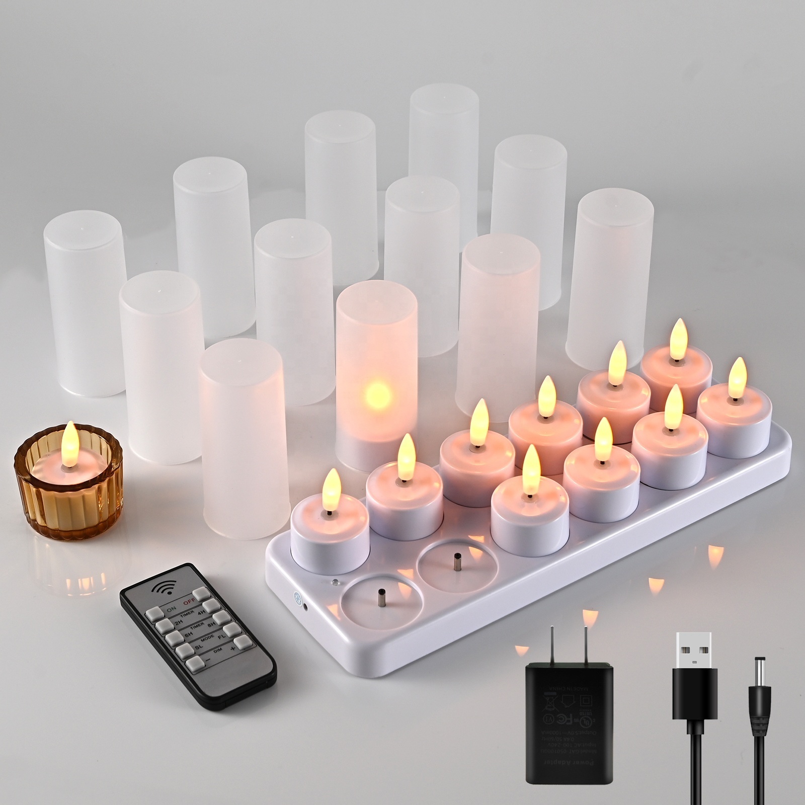 new rechargeable realistic flameless candles 3d real flame tea light home decoration set of 12 led tea light with remote control